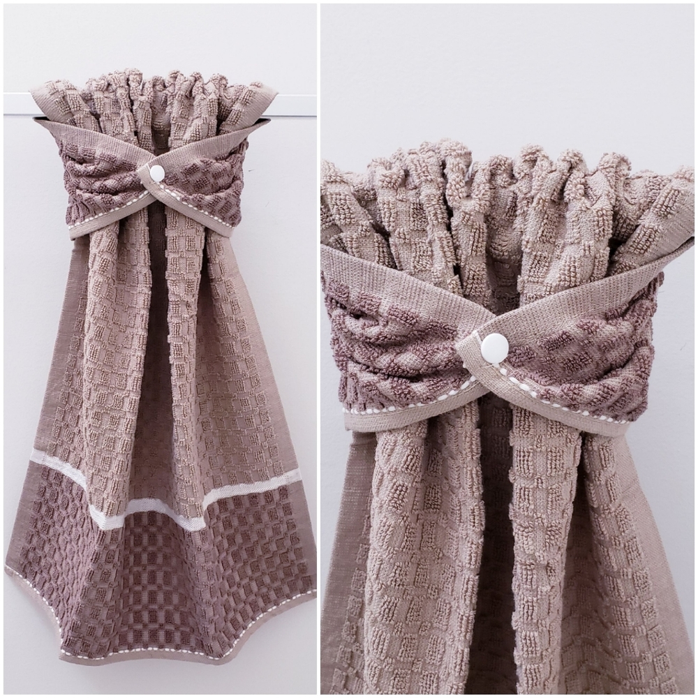 💘FINAL⚜️NEW!⬜️ #9040-B ■Tan Block design Hang'N'Snap HAND Towel 💟PLASTIC SNAP - Picture 11 of 12